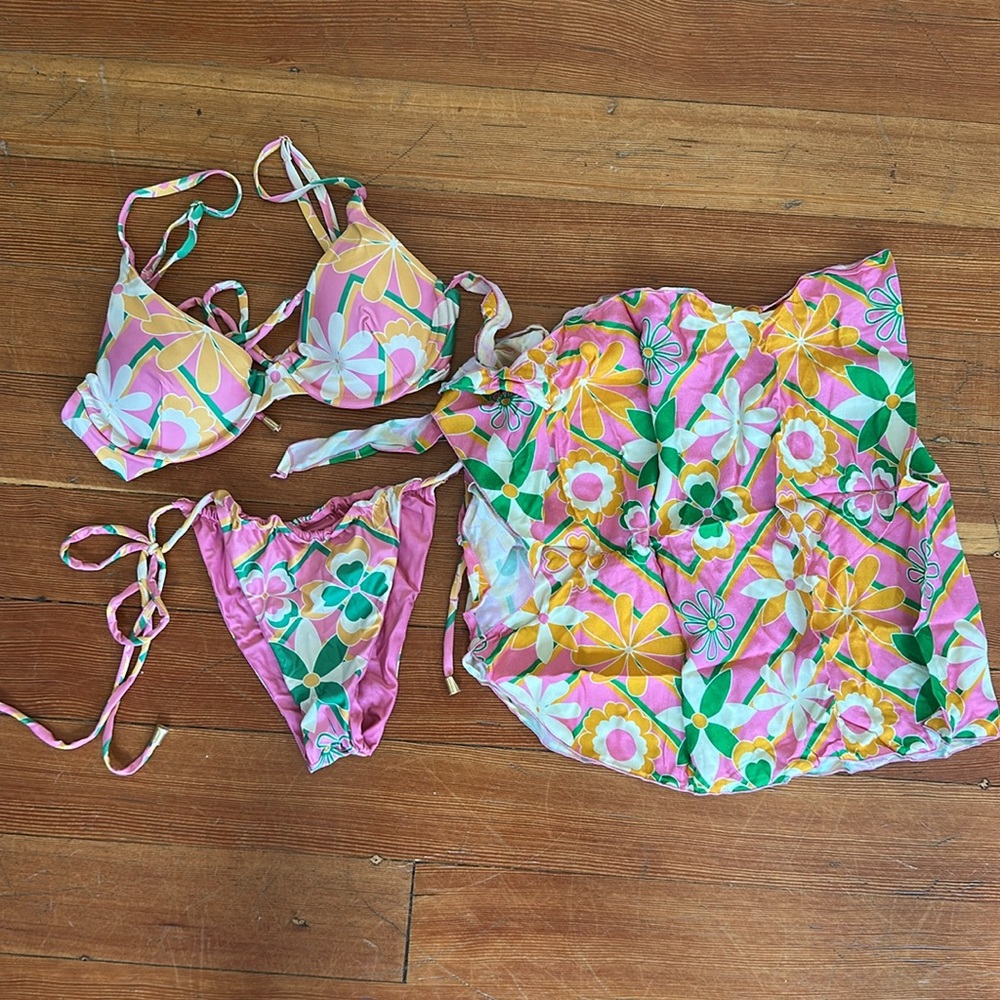 Kenny Flowers Floral Bikini Set in Pink and Yellow Size S